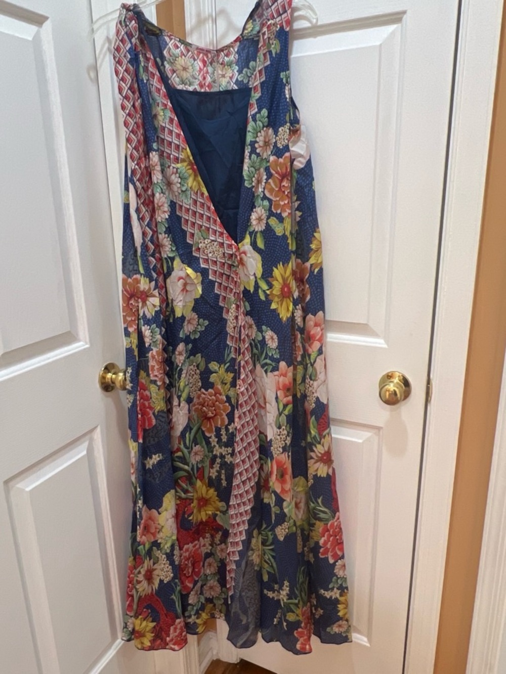 Johnny Was Navy Floral V-Neck Maxi Dress